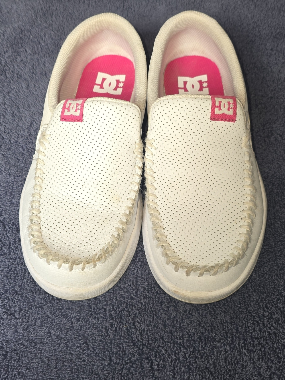 DC Ladies White Slip-On Moccasin with Pink Accents